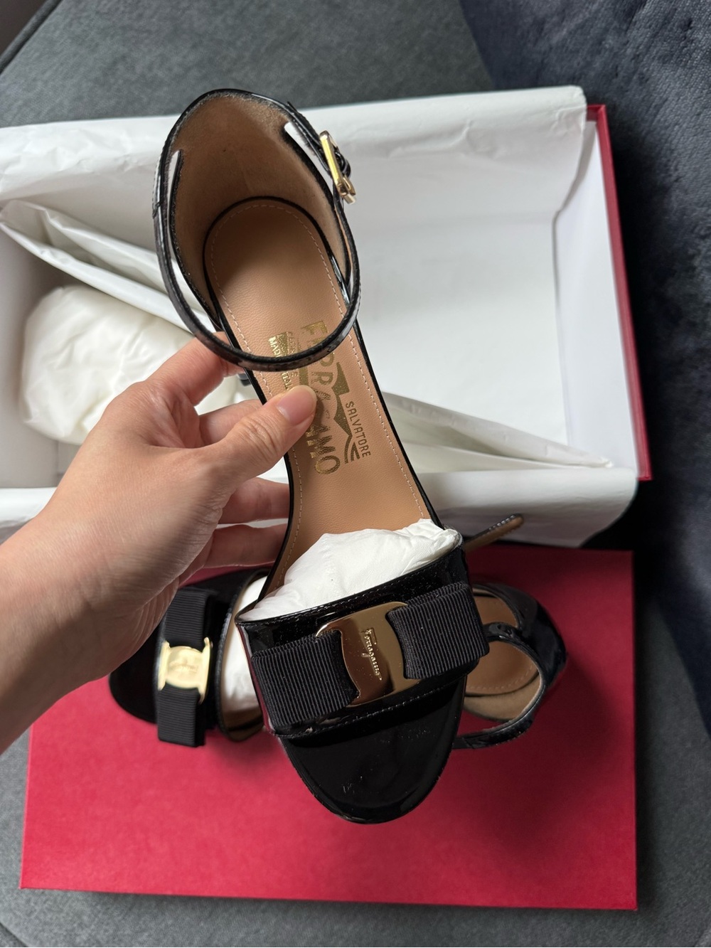 Authentic Brand New Salvatore Ferragamo Black Low Heel Sandals